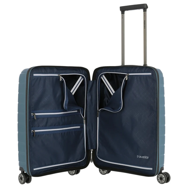 Travelite Air Base - Trolley de cabina con 4 ruedas y bolsillo delantero S 55 cm (iceblue)