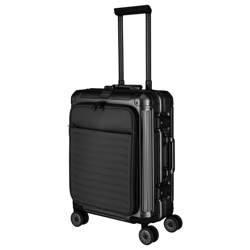 Travelite Next - Trolley de cabina con 4 ruedas y bolsillo delantero S 55 cm (black)