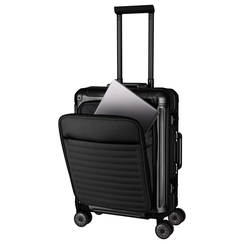 Travelite Next - Trolley de cabina con 4 ruedas y bolsillo delantero S 55 cm (black)