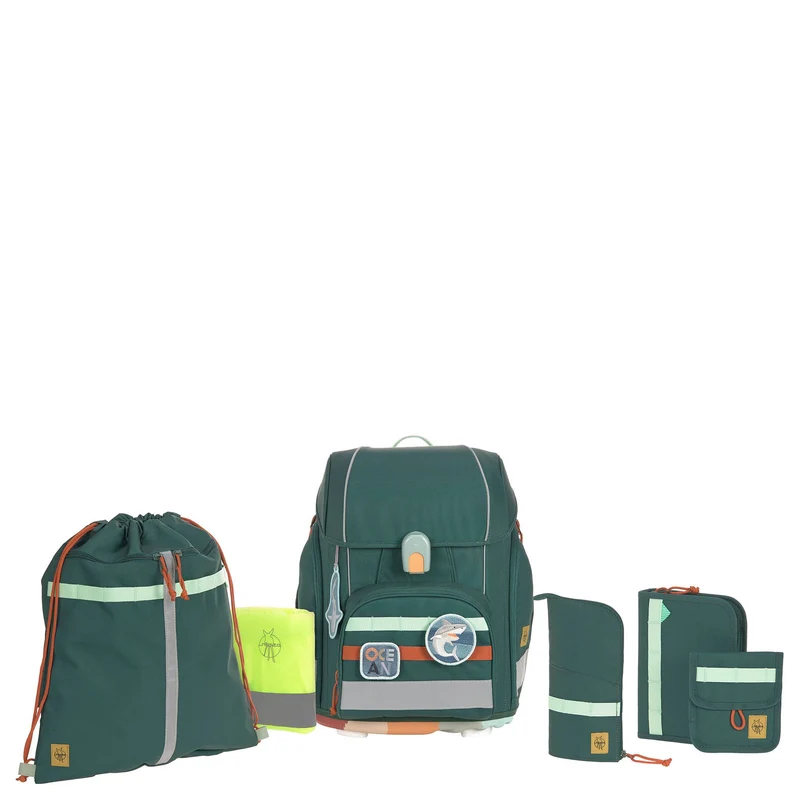 Lässig School Set Boxy Unique - Set de mochila escolar 7tlg. (Dark Green Ocean Edition)