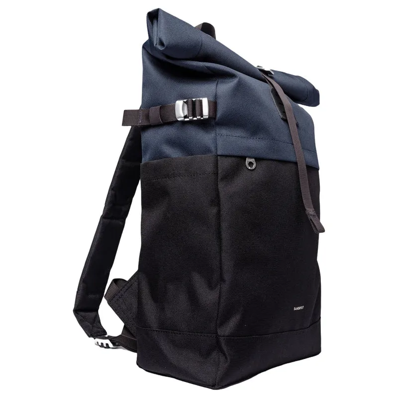 Sandqvist Icon Rolltop - Mochila M 14" 60 cm (multi negro/ azul marino con cuero negro)