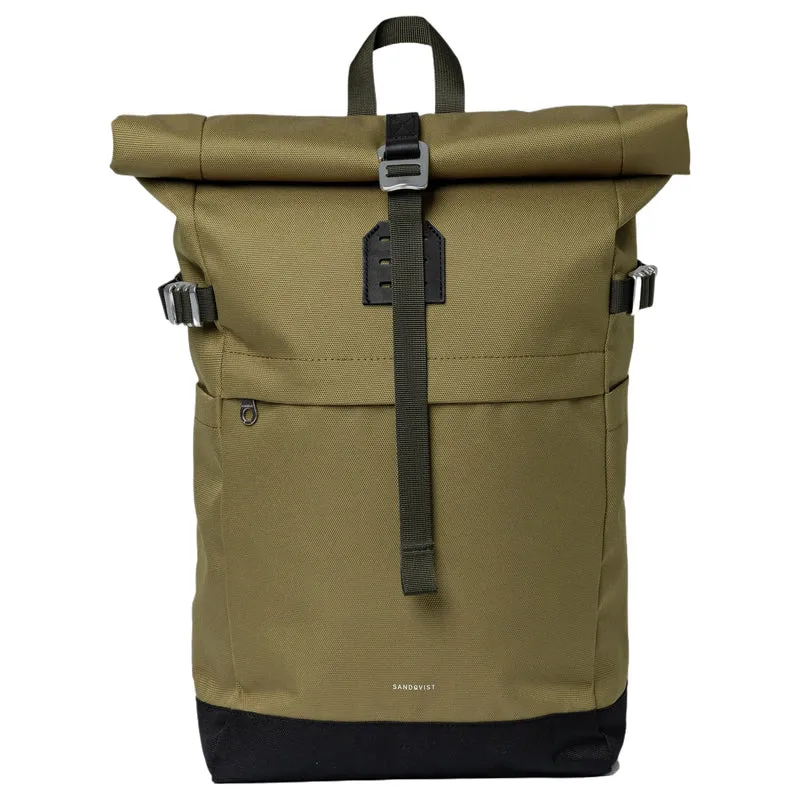 Sandqvist Icon Rolltop - Mochila M 14" 60 cm (verde oliva con cuero negro)