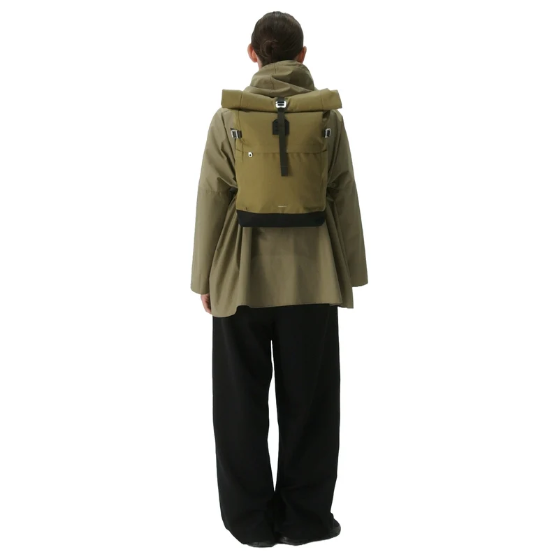 Sandqvist Icon Rolltop - Mochila M 14" 60 cm (verde oliva con cuero negro)