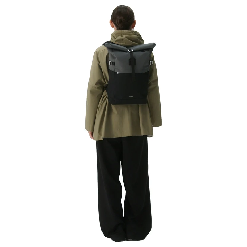 Sandqvist Icon Rolltop - Mochila M 14" 60 cm (multi oscuro con cuero negro)