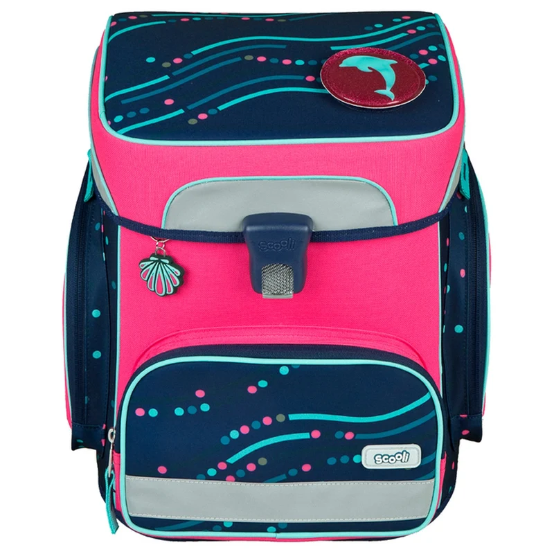 Scooli EasyFit Glow DIN - Set de mochila escolar 5 piezas (Dotty Dolphin)