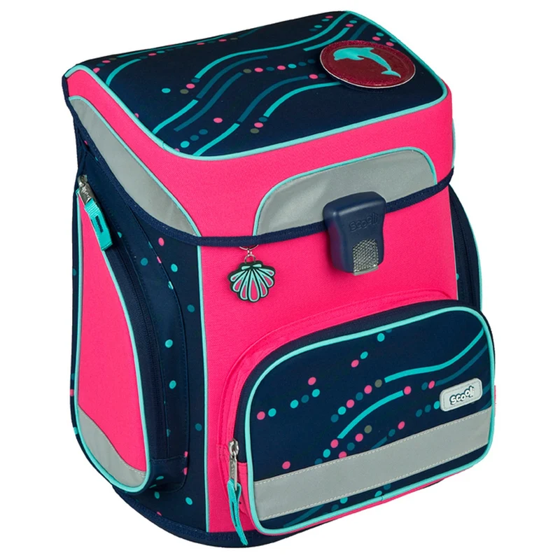 Scooli EasyFit Glow DIN - Set de mochila escolar 5 piezas (Dotty Dolphin)