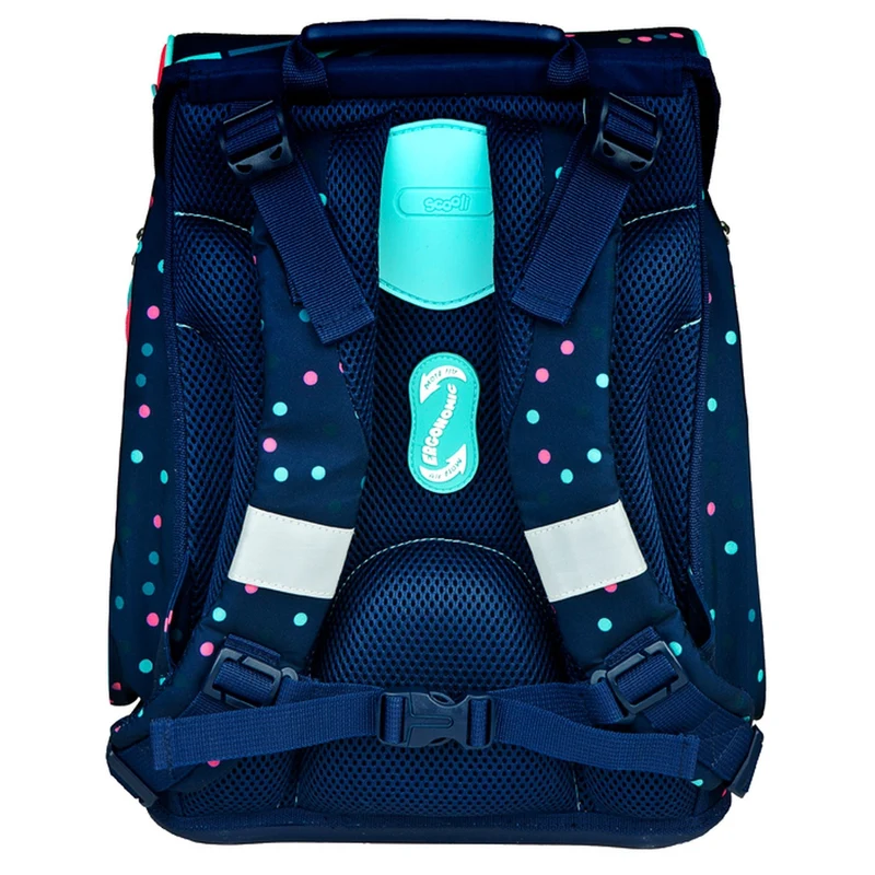 Scooli EasyFit Glow DIN - Set de mochila escolar 5 piezas (Dotty Dolphin)