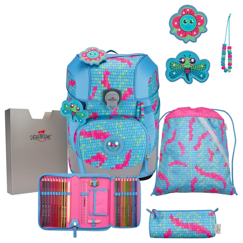 DerDieDas ErgoFlex Tiny - Mochila escolar Set 5tlg. 900g (Happy Pixel)
