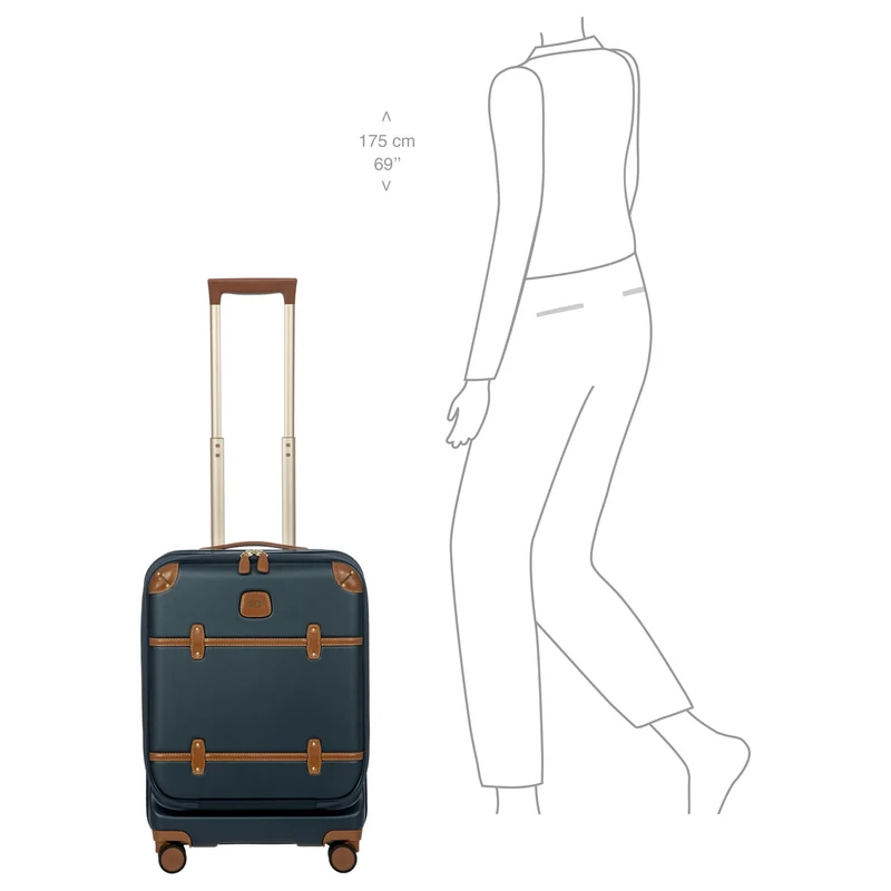 Brics Bellagio - Trolley de cabina con 4 ruedas y bolsillo delantero 55 cm expandible (blue/tan)