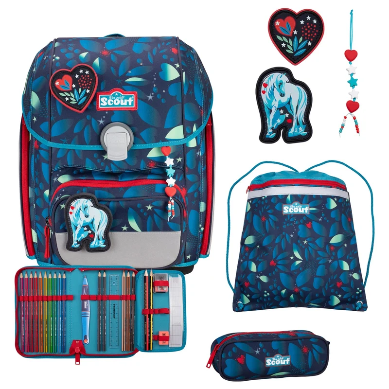 Scout Genius Exklusiv LED - Mochila escolar Set 4tlg. (White Unicorn)