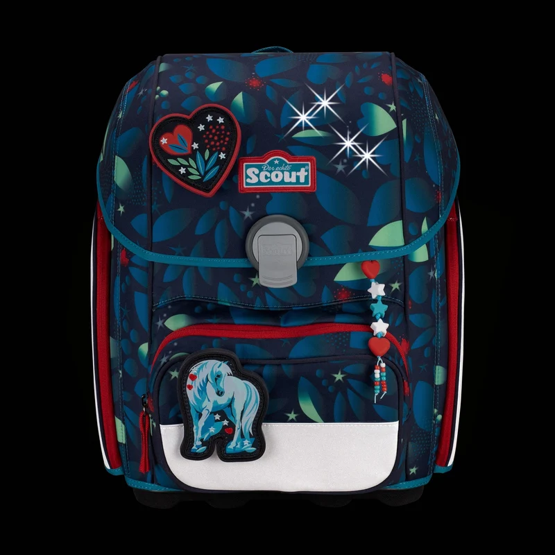 Scout Genius Exklusiv LED - Mochila escolar Set 4tlg. (White Unicorn)