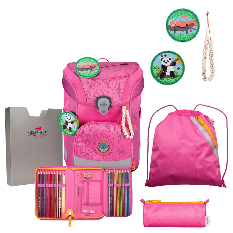 DerDieDas ErgoFlex Easy Exclusive ECO - Set de mochila escolar 5 piezas 950g (Planeta Rosa)