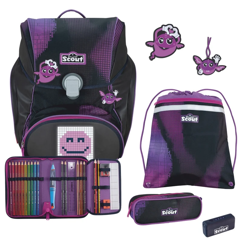Scout Alpha Exklusiv "Movie Star" - Set de mochila escolar 5 piezas (Pink Pixel)