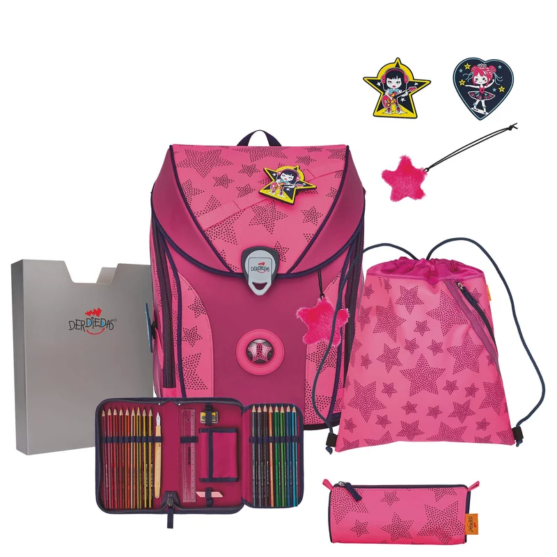 DerDieDas ErgoFlex Max Superflash Neon - Mochila escolar Set 5tlg. 950g (Neon Star)