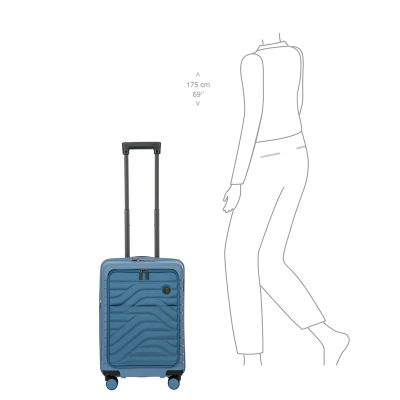 Brics BY Ulisse - Trolley de cabina con 4 ruedas y bolsillo delantero 55 cm expandible USB (grey blue)