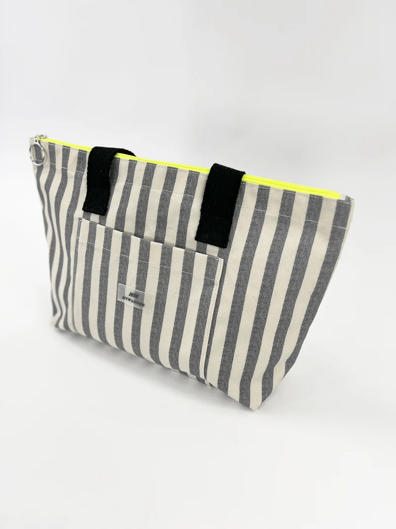 pack grey stripes bolso shopper + neceser