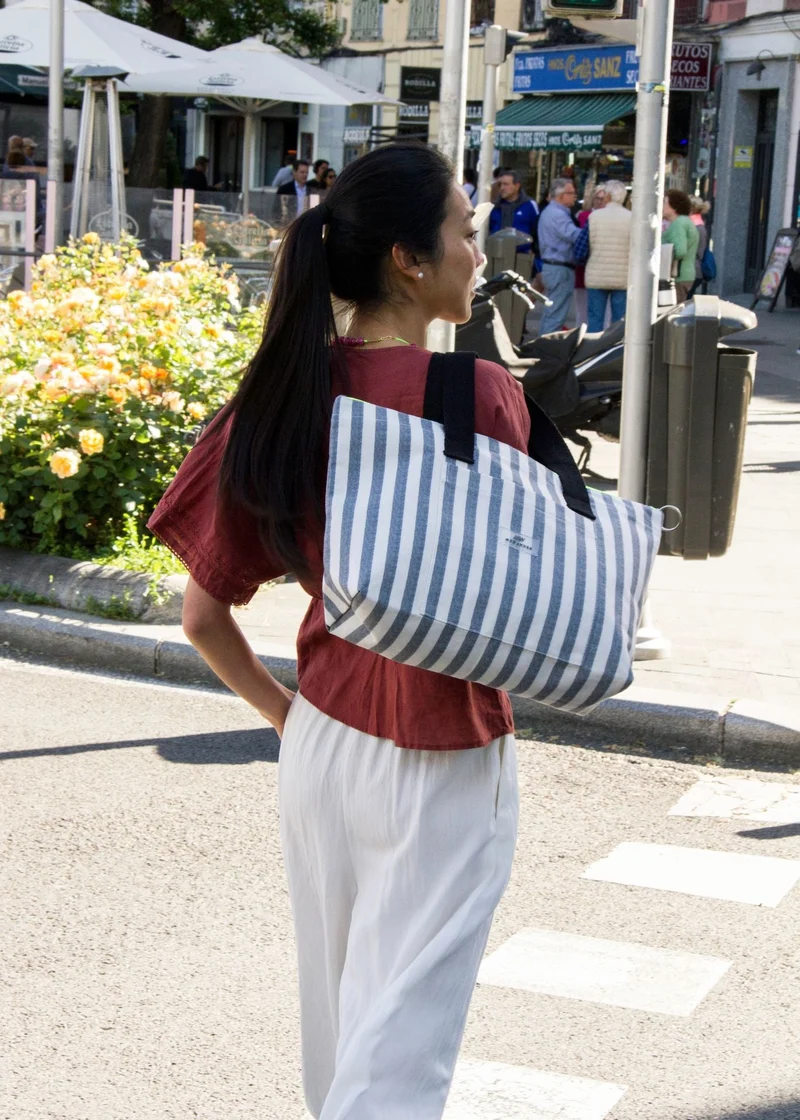 Grey Stripes Bolso Shopper
