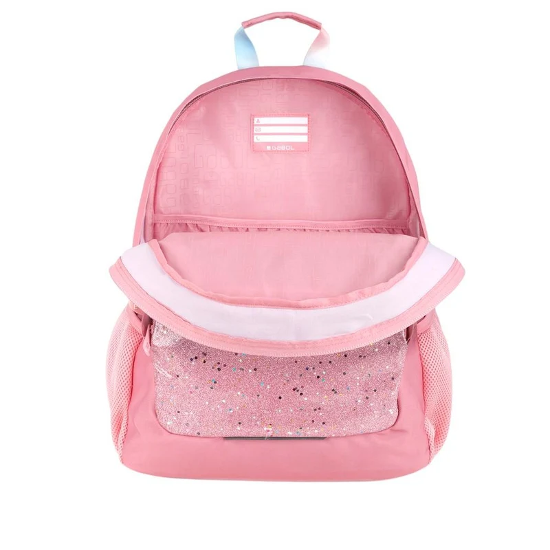 Mochila Escolar Gabol Glam Rosa con Glitter 3 Compartimentos